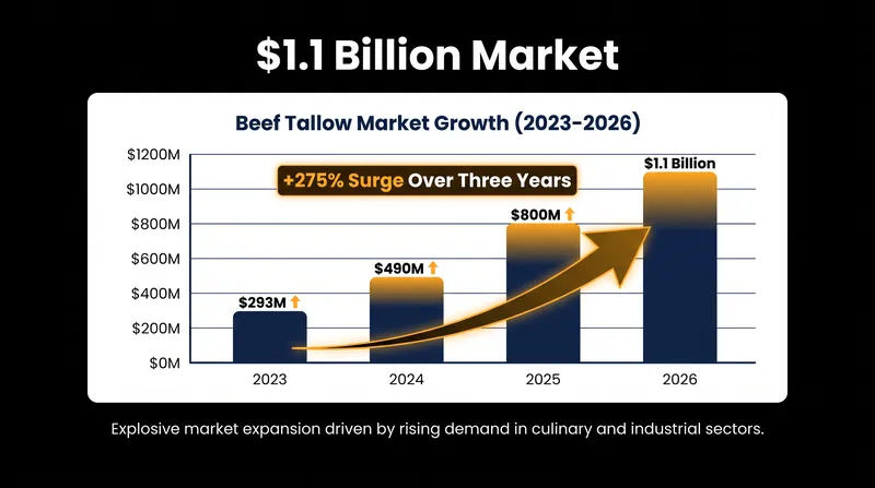 Retail sales of products containing beef tallow have surged 275% over the past three years.