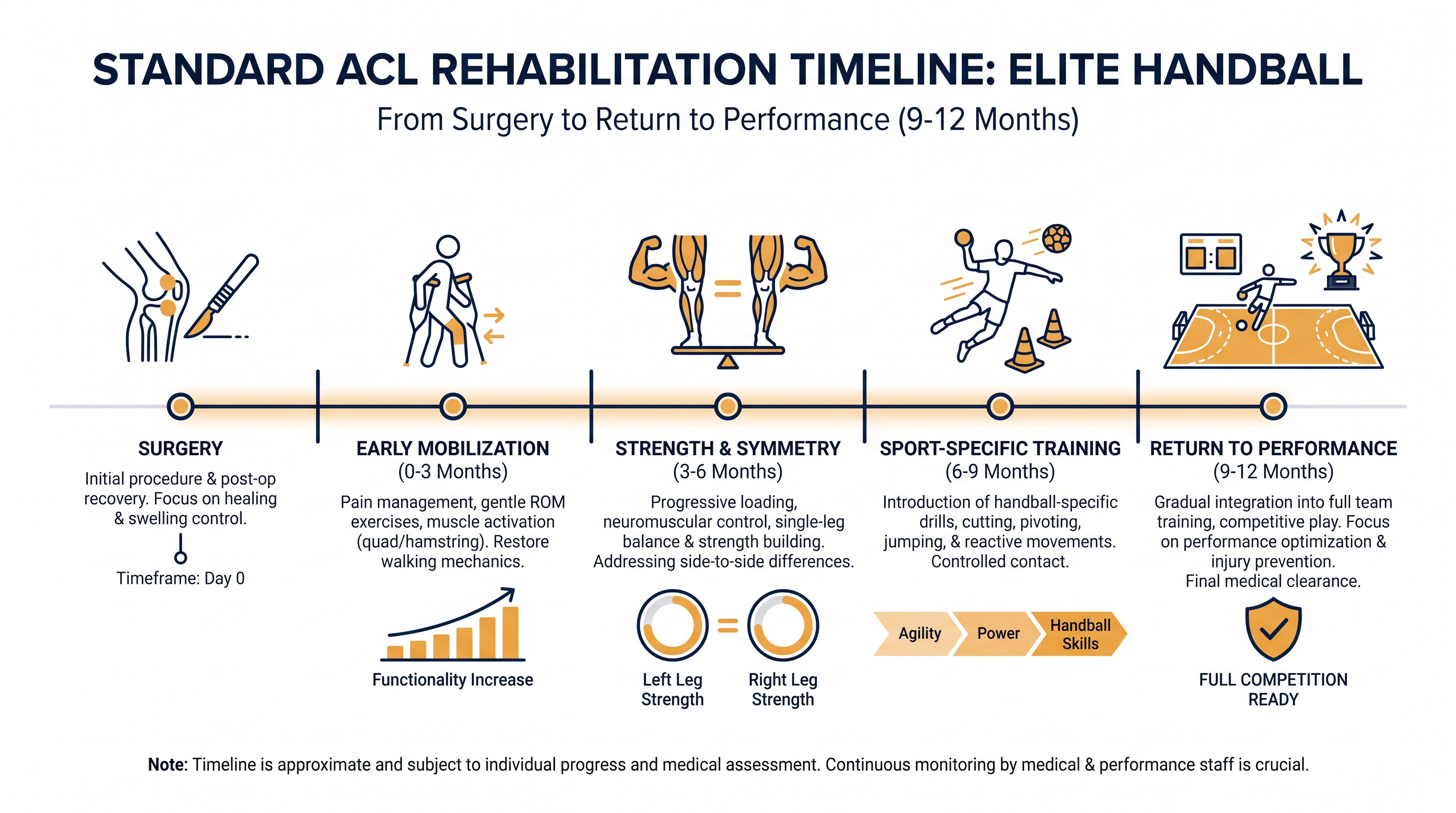 The modern 'return to performance' timeline prioritizes long-term joint health over a rapid return to the court.