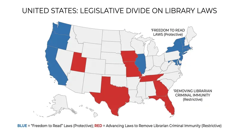State legislatures are passing conflicting laws to either protect or prosecute library professionals.