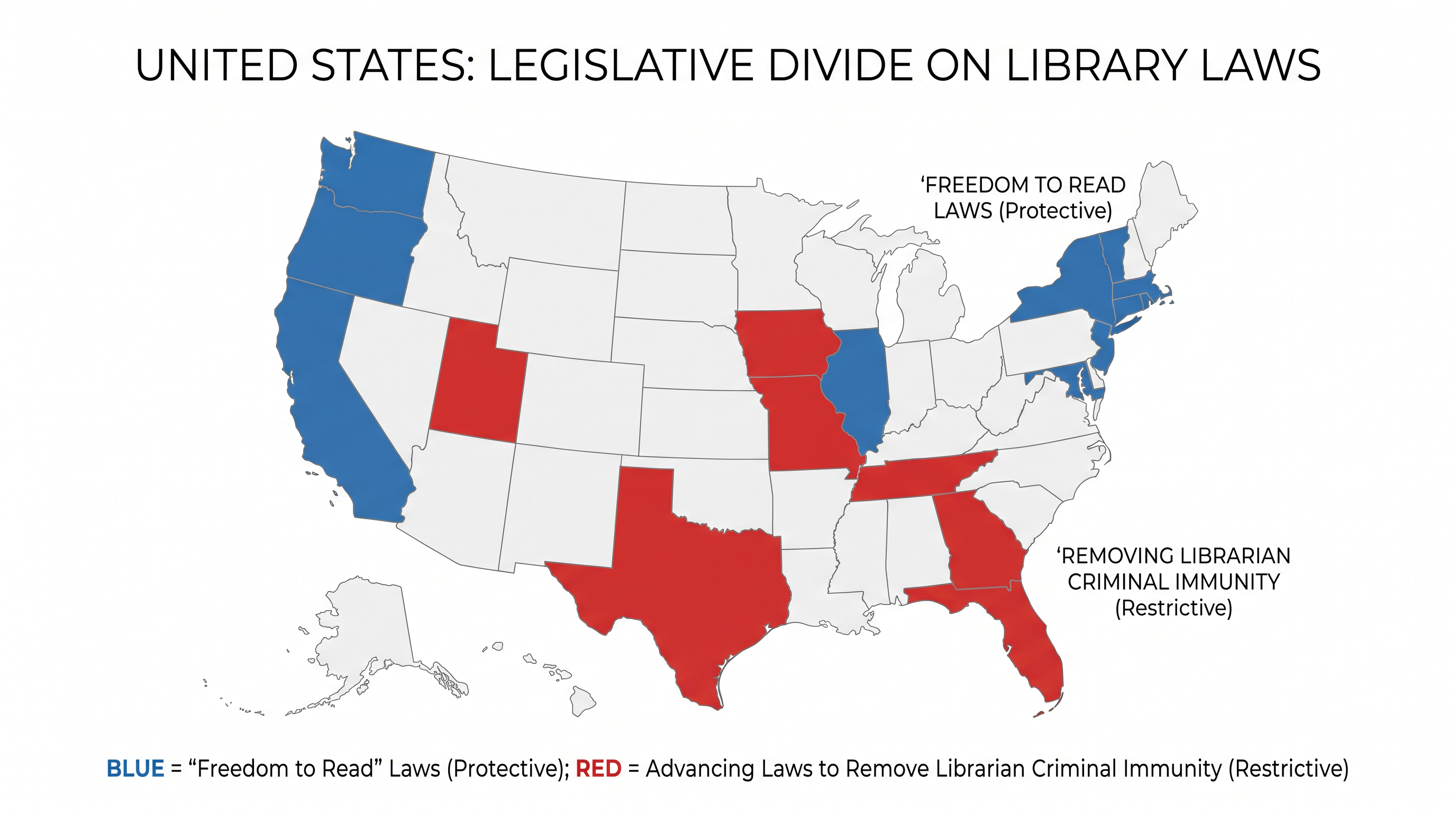 State legislatures are passing conflicting laws to either protect or prosecute library professionals.