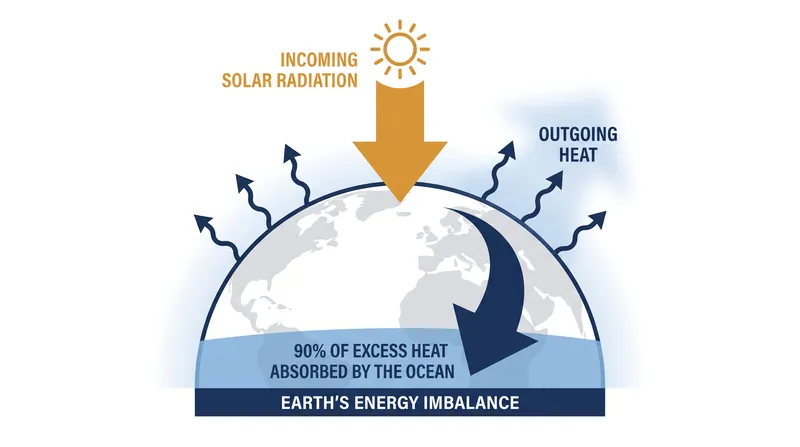 The oceans absorb the vast majority of the surplus heat trapped in the climate system.