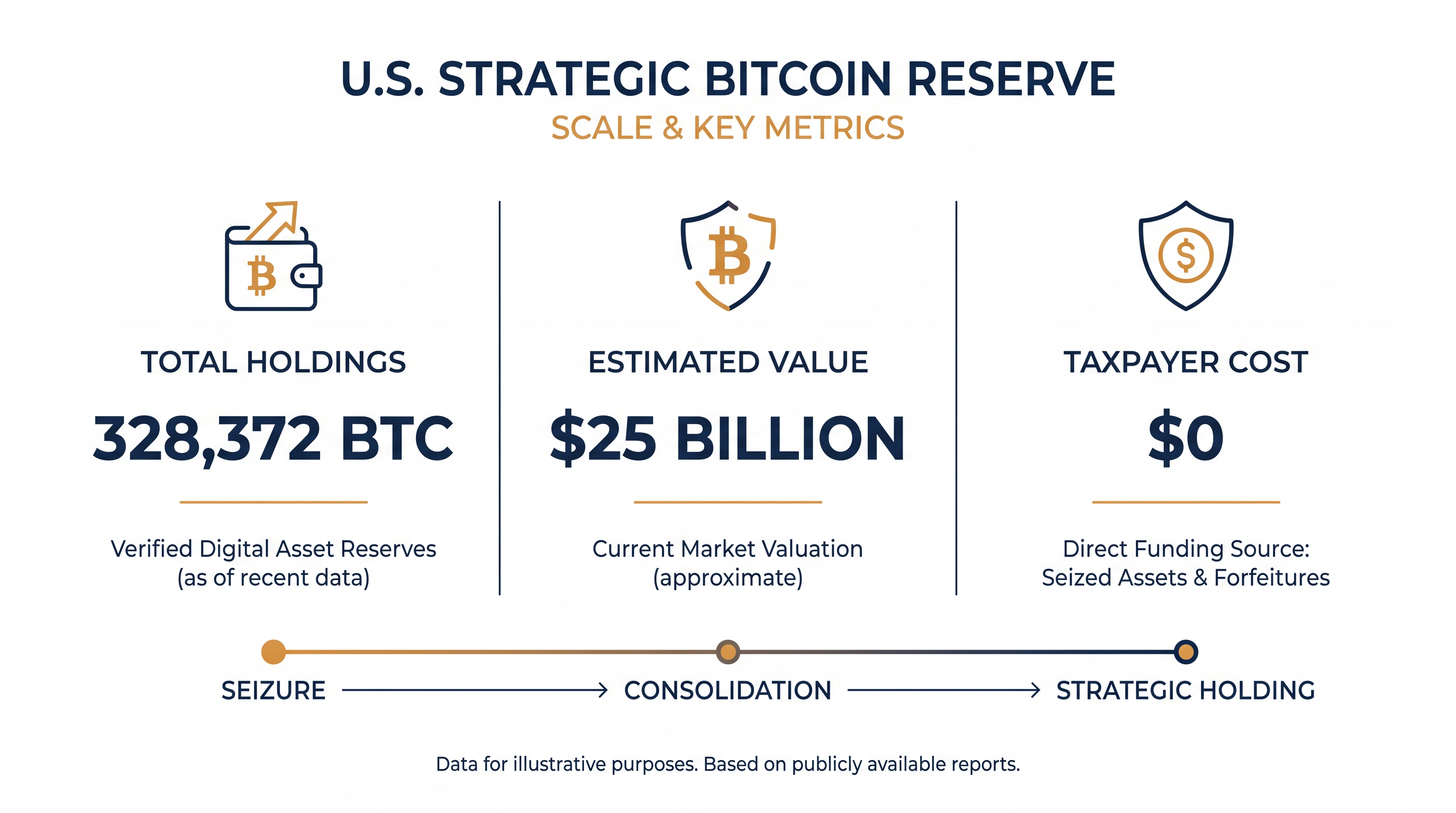 The U.S. government has accumulated massive Bitcoin holdings entirely through law enforcement seizures.