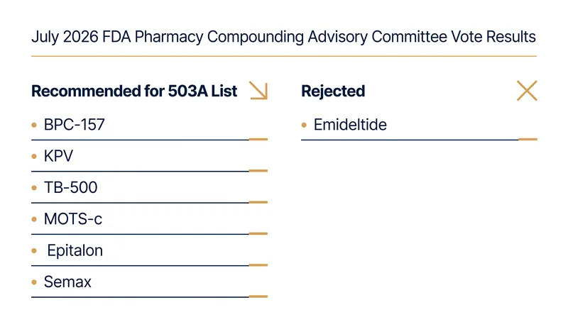 The advisory panel recommended six of the seven peptides reviewed for inclusion on the approved compounding list.