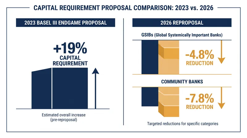 The 2026 reproposal reverses the heavy capital burdens initially proposed in 2023.