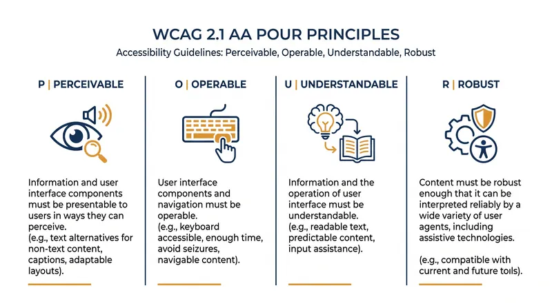 The WCAG 2.1 AA standard is built on four foundational principles of digital accessibility.