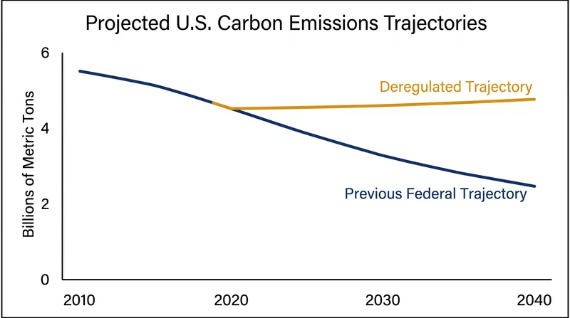 Projected impacts of the regulatory rollback on long-term U.S. carbon emissions.