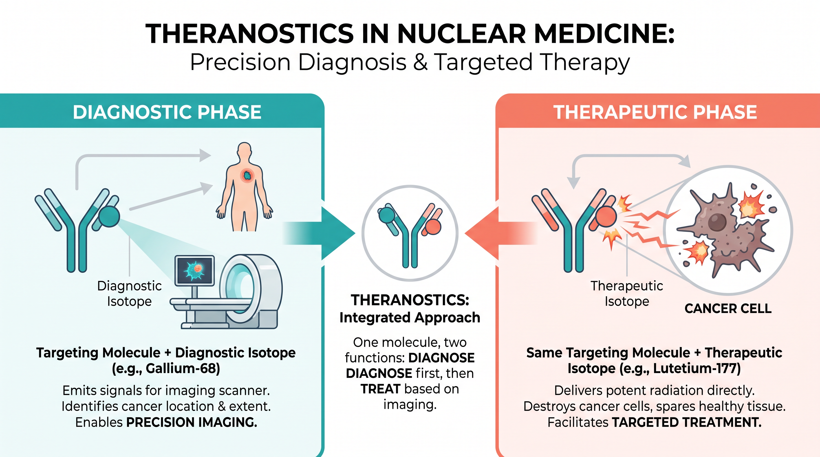 Theranostics pairs targeted diagnostic imaging with localized radiation therapy to find and fight tumors.