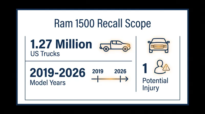 The recall spans eight model years of the DT-generation Ram 1500.