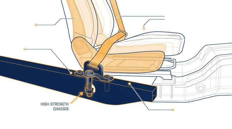 Seat belt anchors must be bolted directly to a vehicle's rigid body structure to safely dissipate crash forces.