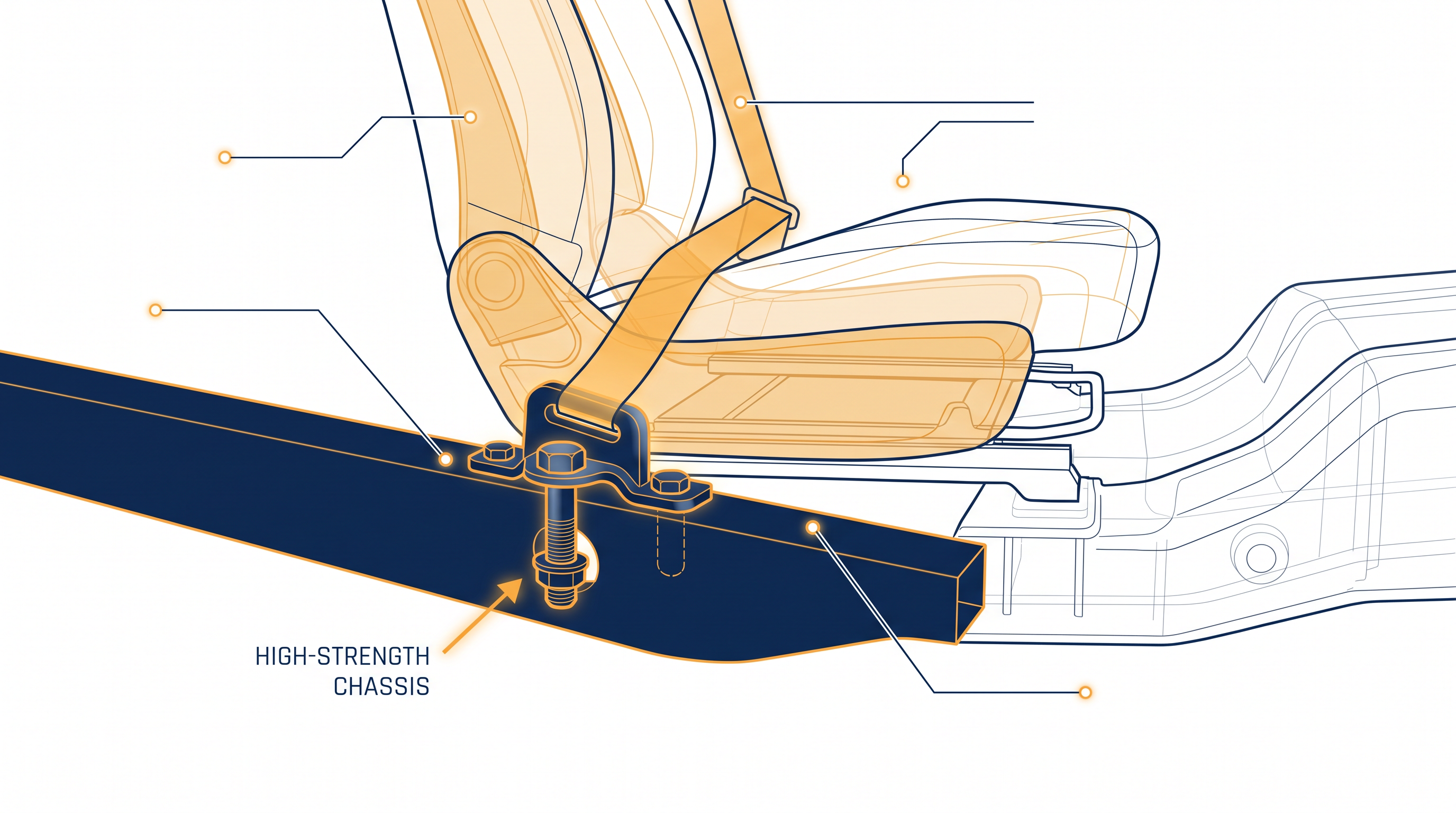 Seat belt anchors must be bolted directly to a vehicle's rigid body structure to safely dissipate crash forces.