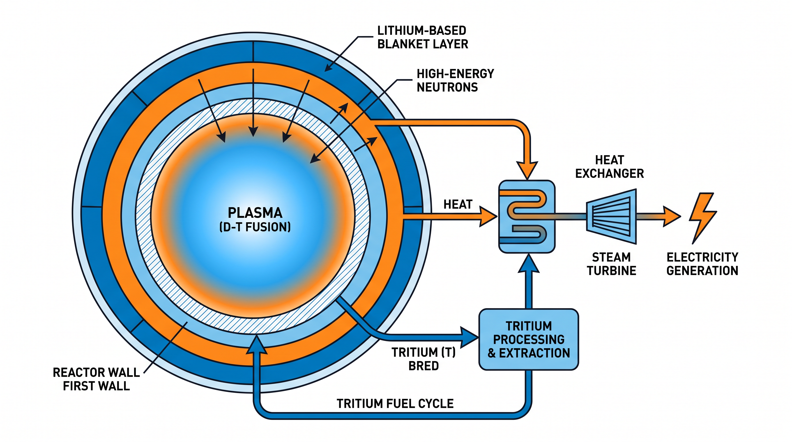 A breeding blanket captures heat for electricity while simultaneously breeding tritium to fuel the ongoing fusion reaction.