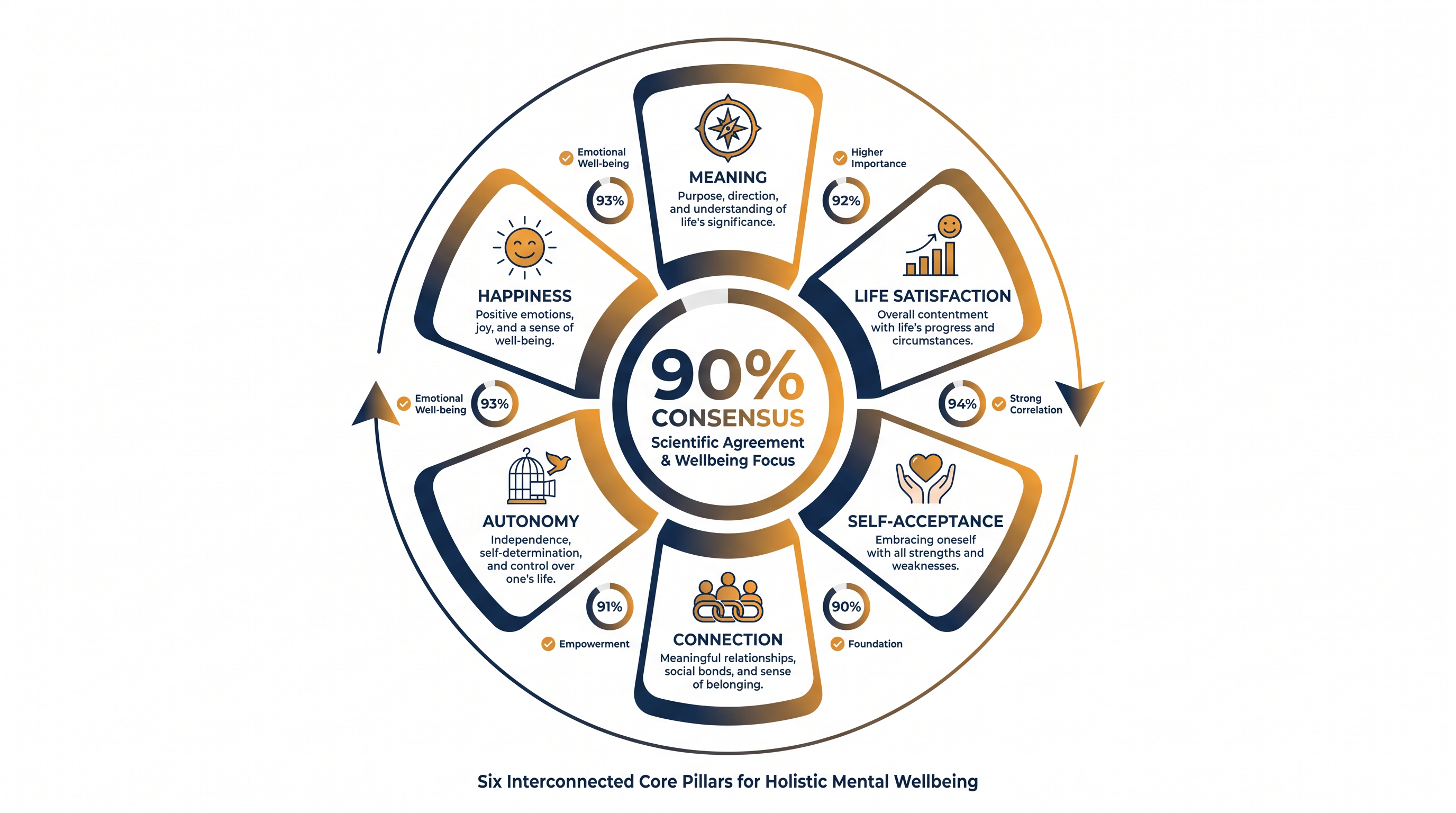 More than 90% of the surveyed experts agreed that these six factors are essential to positive mental health.