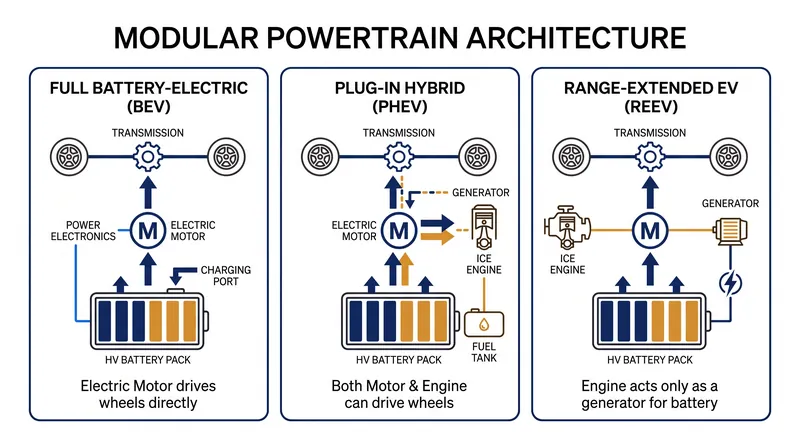 A modular architecture allows a single vehicle platform to adapt to varying global emissions regulations.