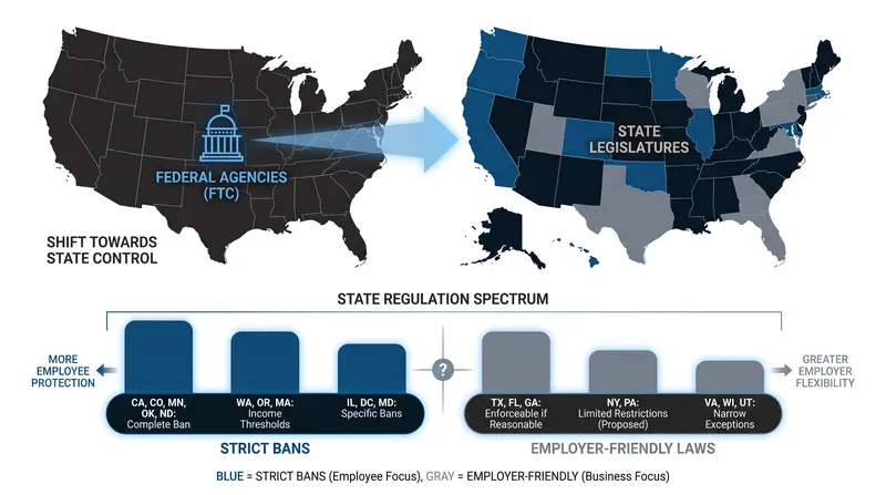 With federal agencies retreating, state legislatures have become the primary battleground for worker mobility laws.