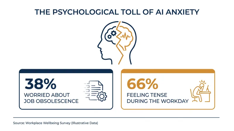 Workers who fear AI displacement report significantly higher levels of daily workplace stress.