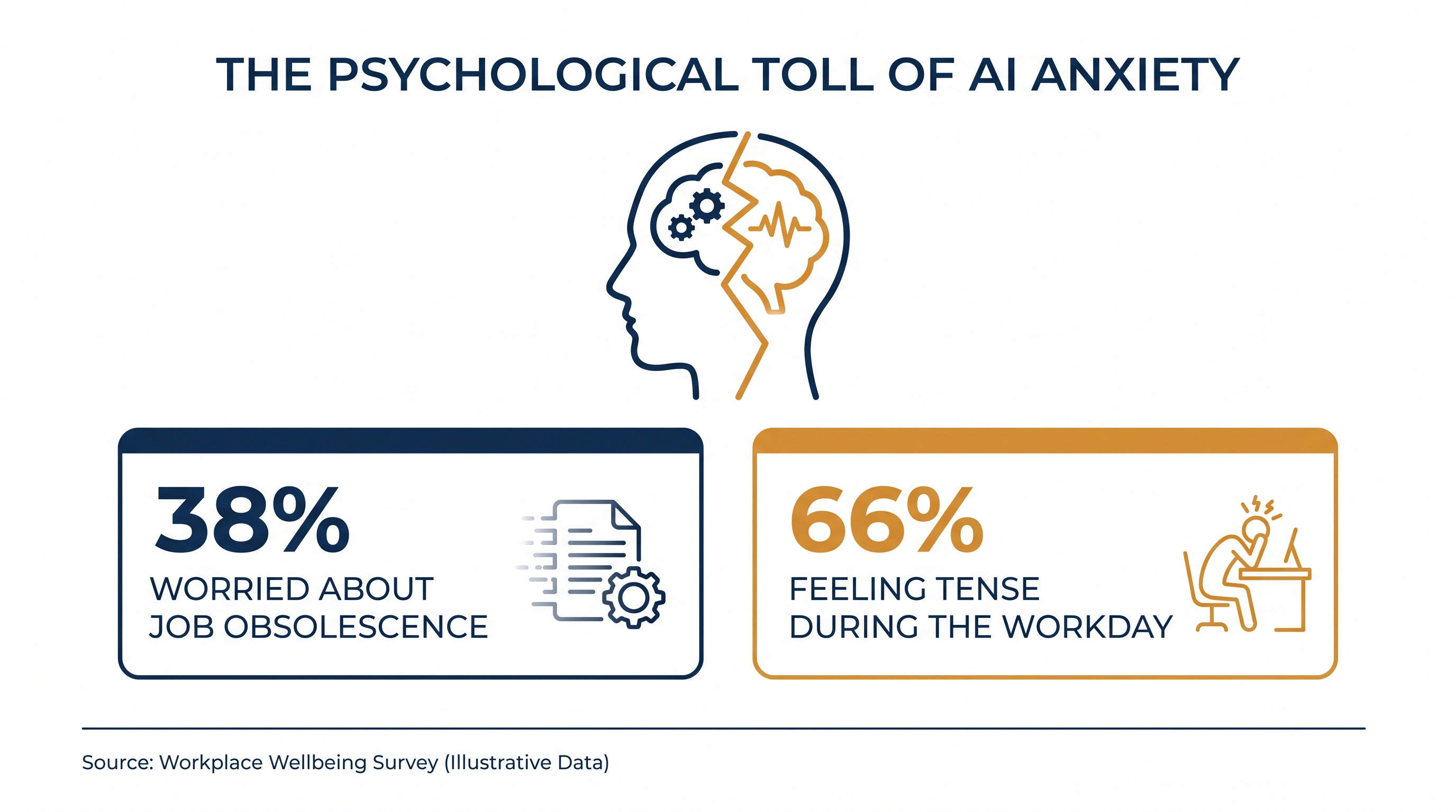 Workers who fear AI displacement report significantly higher levels of daily workplace stress.