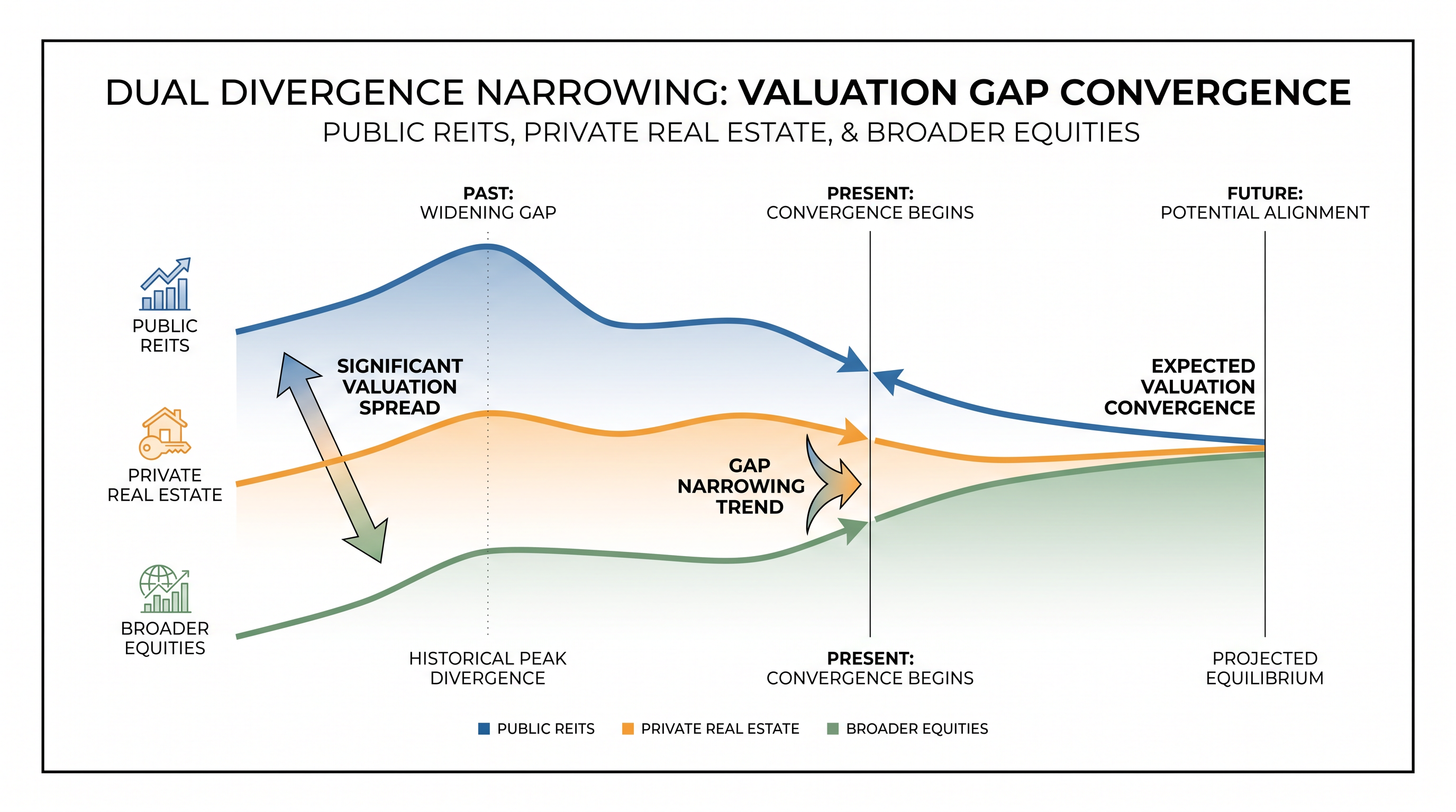 The valuation gap between public REITs and private real estate is rapidly closing in the U.S. market.