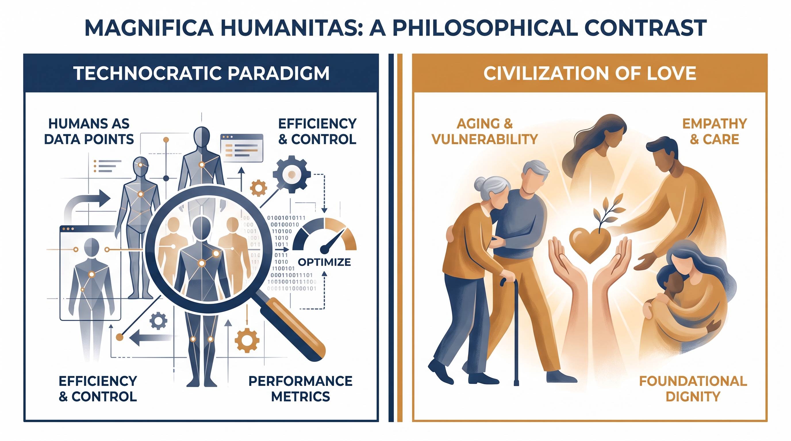 The encyclical contrasts the tech industry's drive to 'optimize' humanity with the Church's view of inherent dignity.