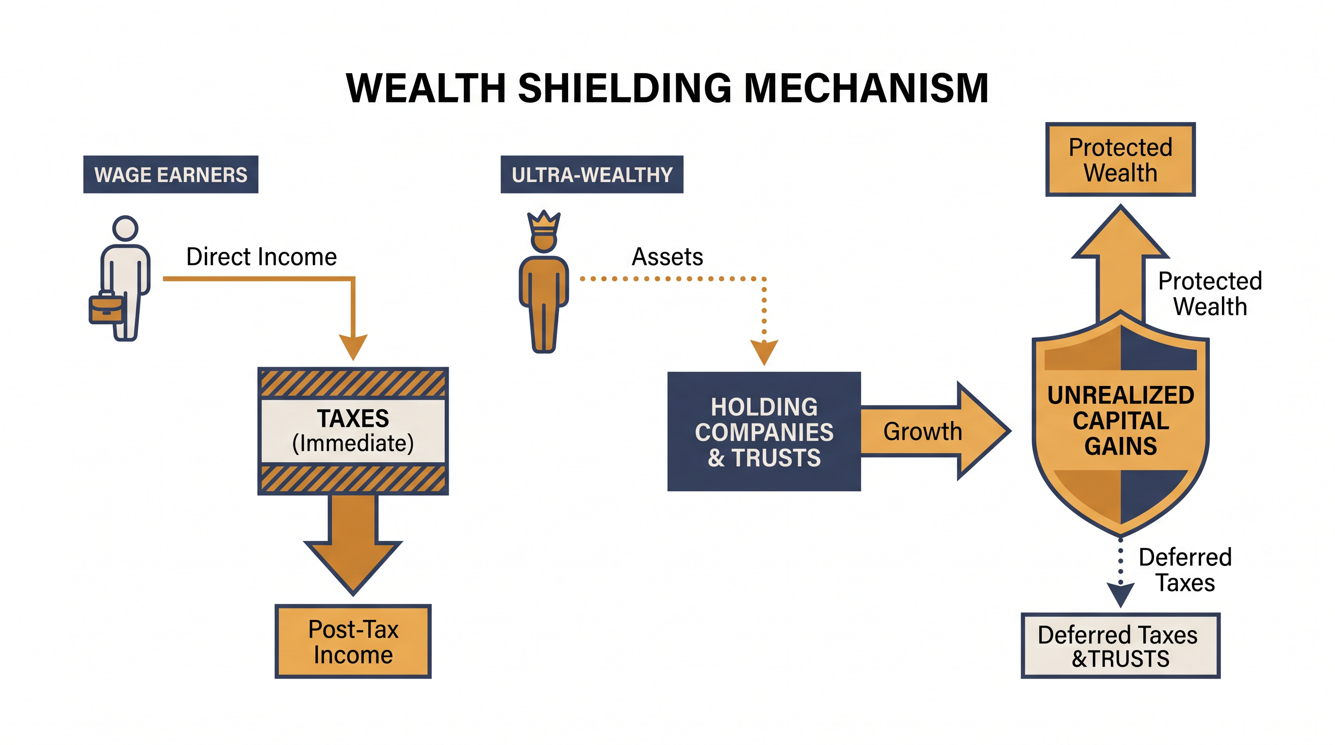 How modern tax structures allow the ultra-wealthy to transform taxable income into lightly taxed capital gains.