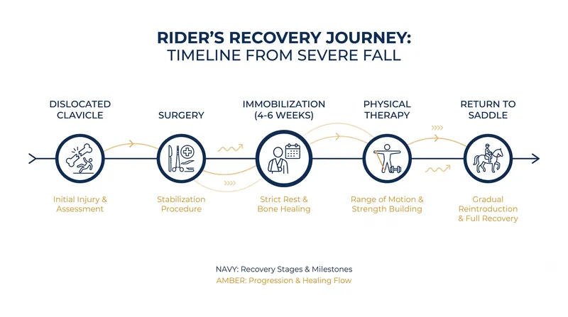 The typical recovery timeline for a rider returning from a severe collarbone or shoulder injury.