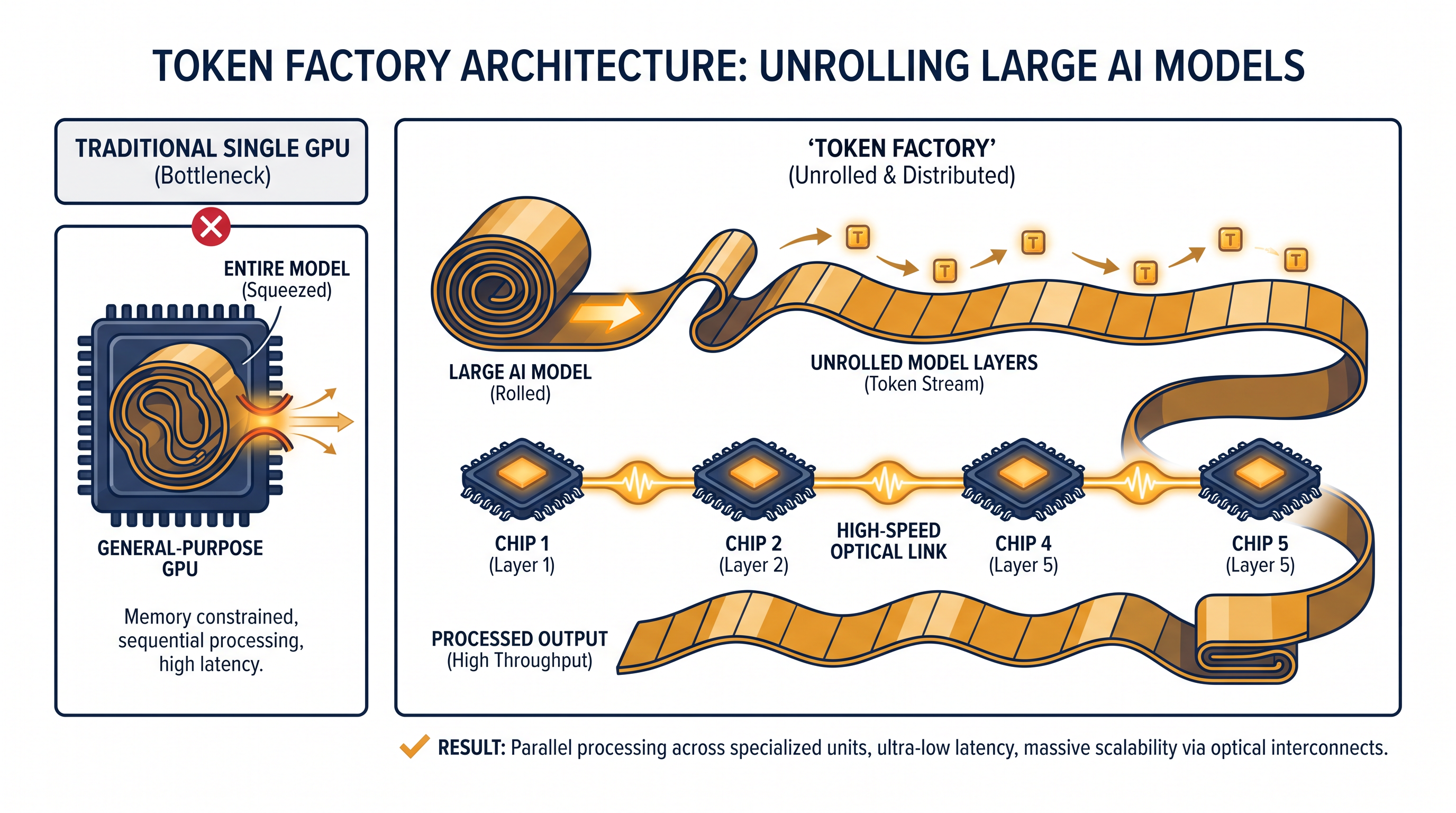 Unlike general-purpose GPUs, the X-1 platform distributes the inference workload across multiple specialized chips.