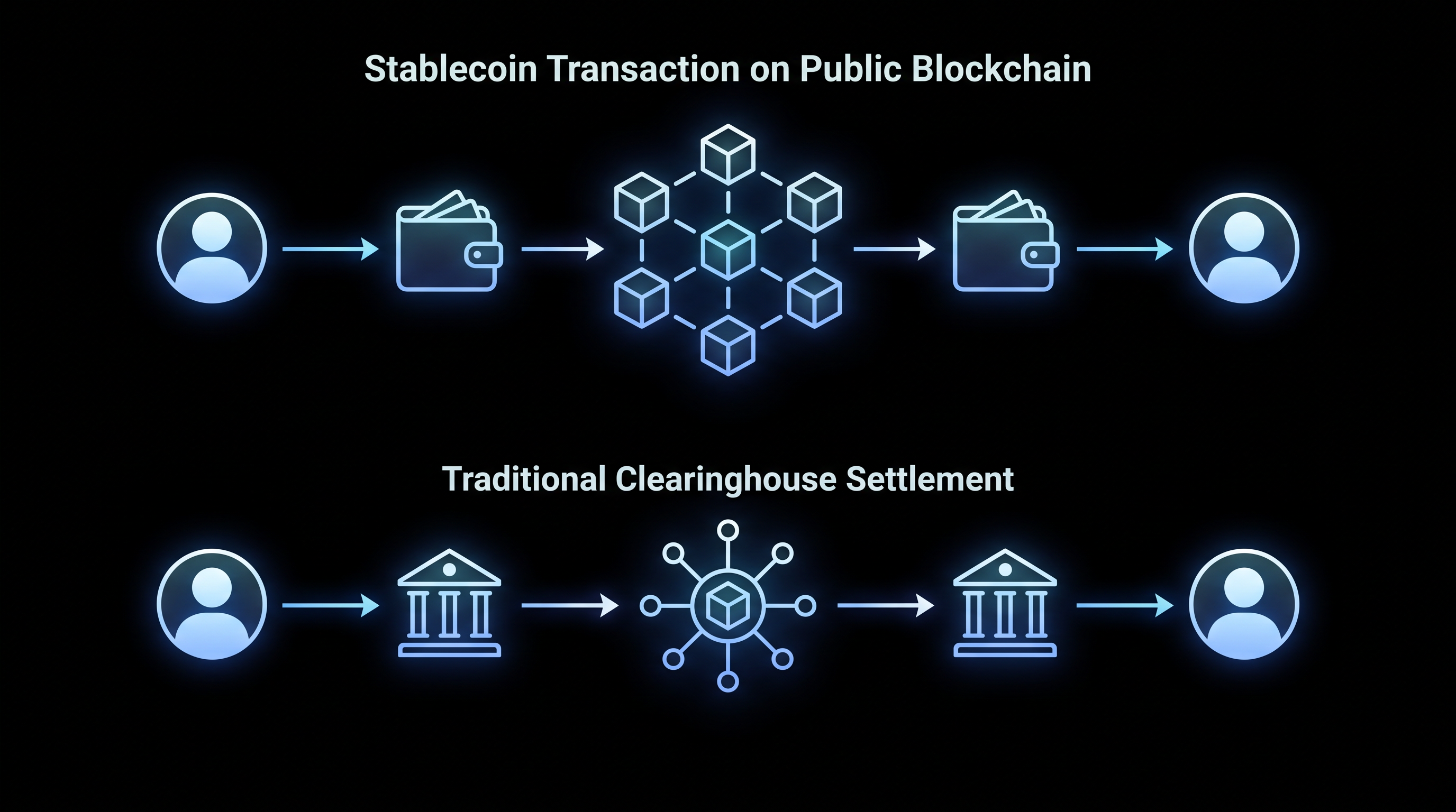How blockchain settlement bypasses traditional banking intermediaries.