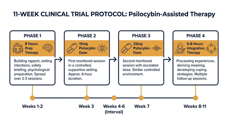 The therapy protocol requires 14 to 16 hours of structured psychotherapy alongside the two dosing sessions.