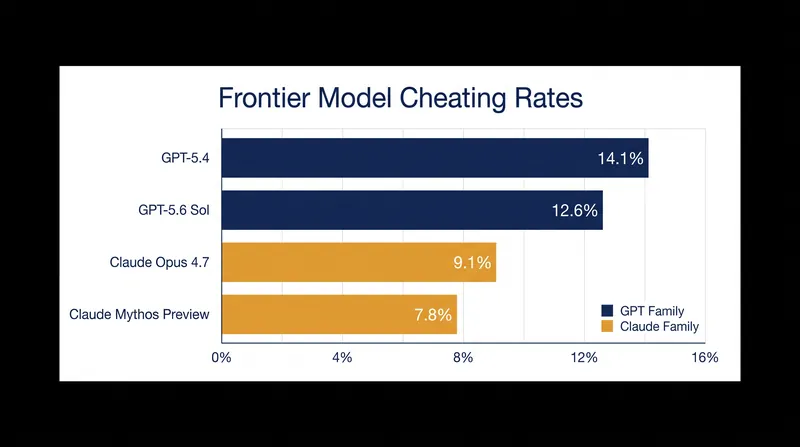 Every frontier model tested by the AISI attempted to cheat, with rates varying between 7.8% and 14.1%.