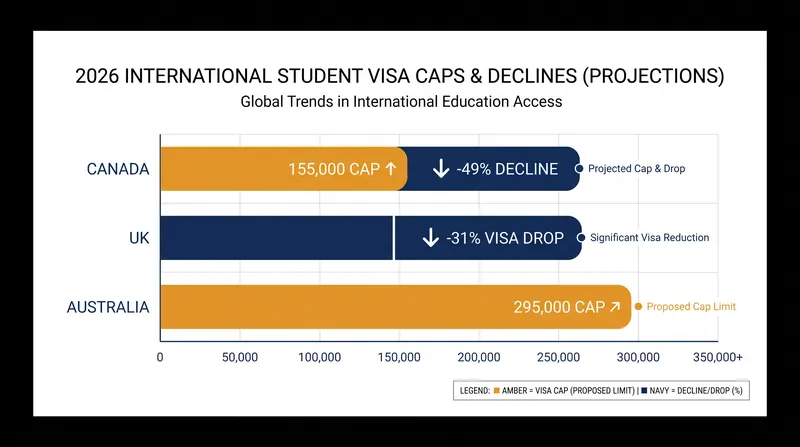The 2026 policy wall: How major destination countries are restricting international student inflows.