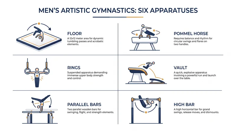 The Men's All-Around requires athletes to compete across six distinct apparatuses.