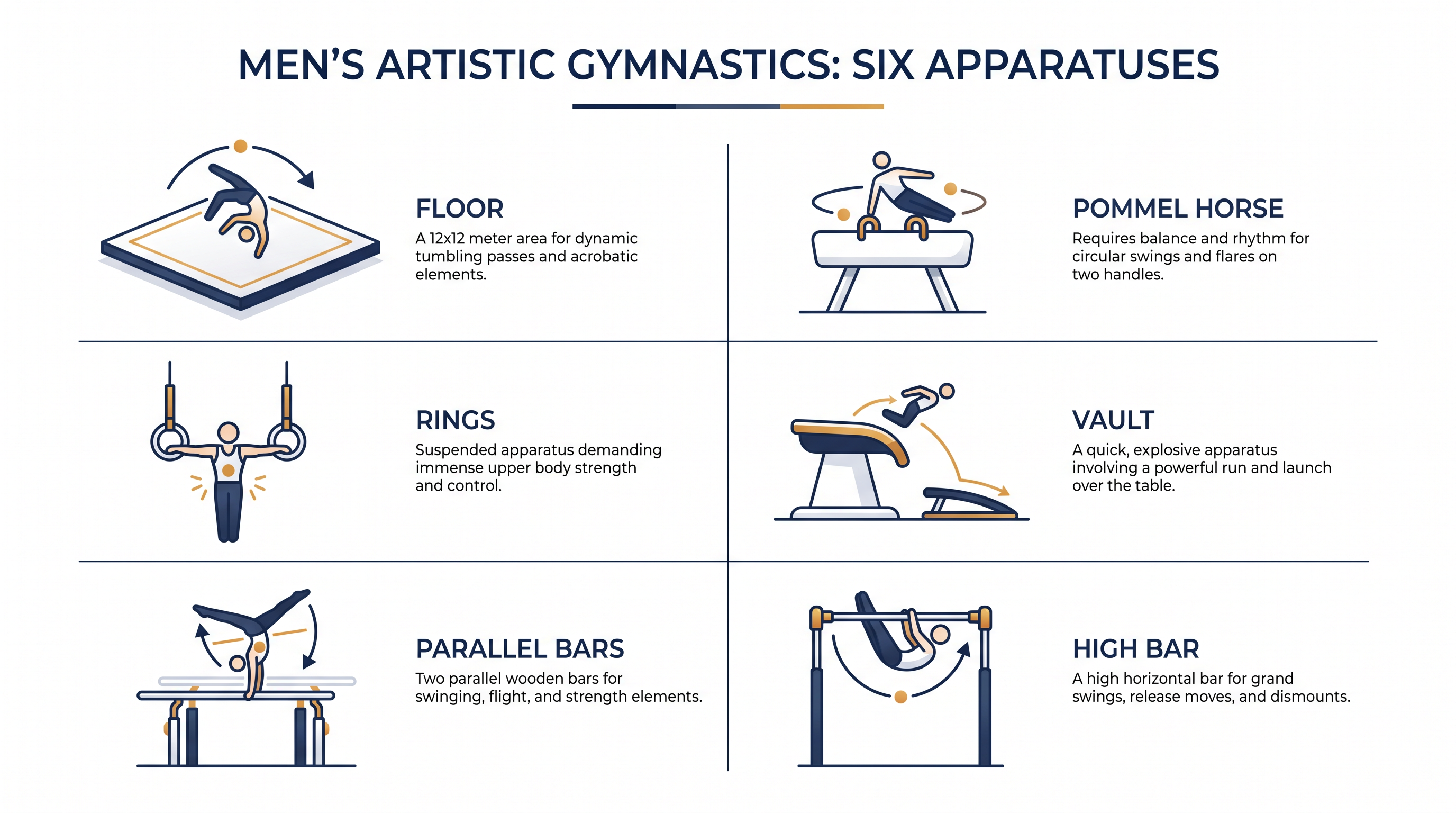 The Men's All-Around requires athletes to compete across six distinct apparatuses.
