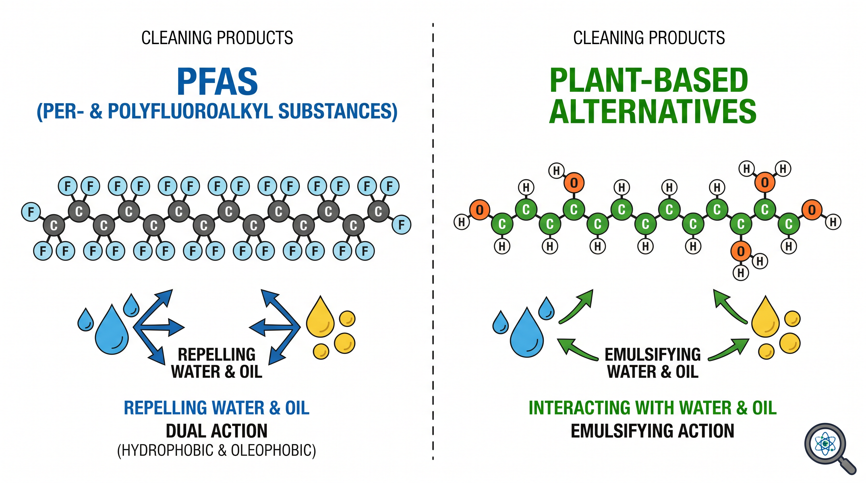 How fluorosurfactants work in cleaning products, and the molecular bonds that make them 'forever chemicals.'
