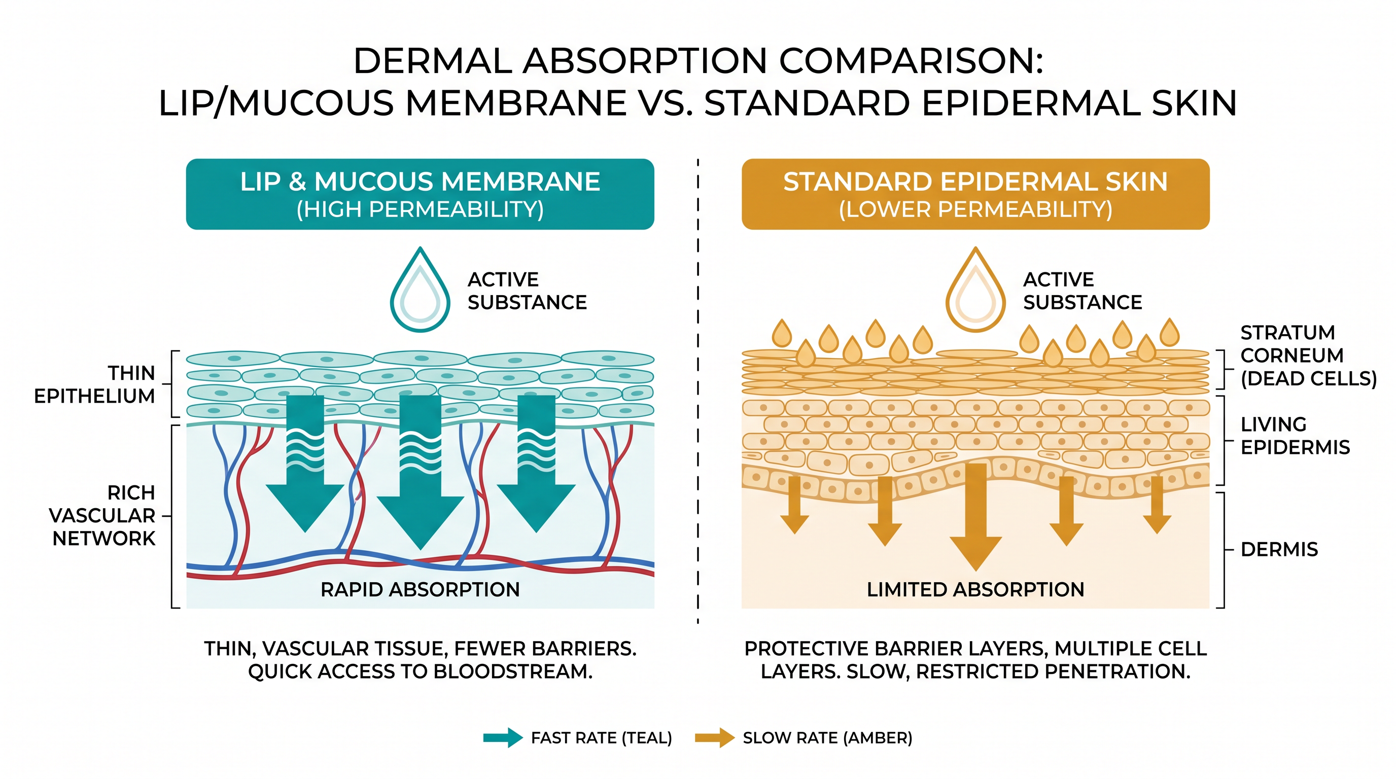 Products applied to the lips and mucous membranes bypass the protective barriers found on standard skin.