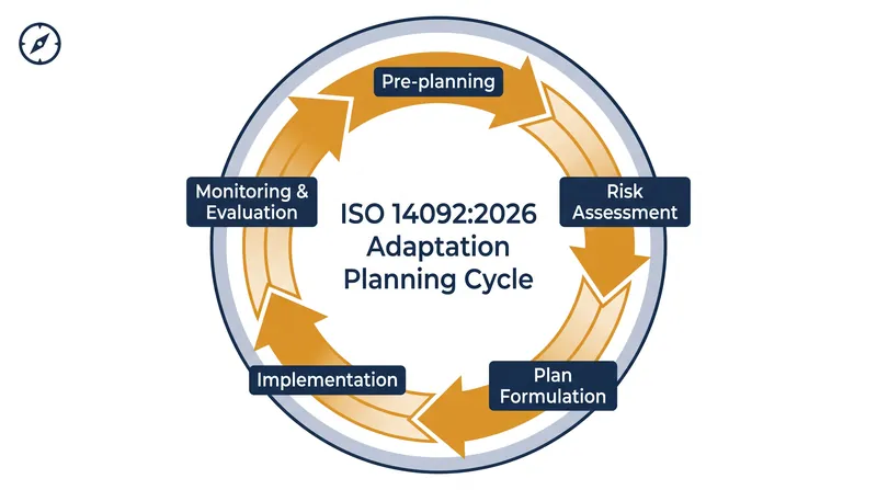 The iterative adaptation planning cycle mandated by ISO 14092:2026.