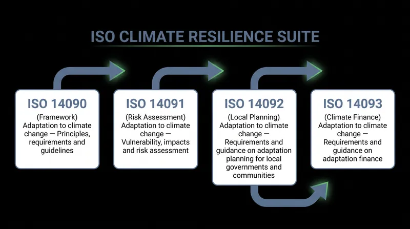 How ISO 14092 fits into the broader international framework for climate risk and finance.