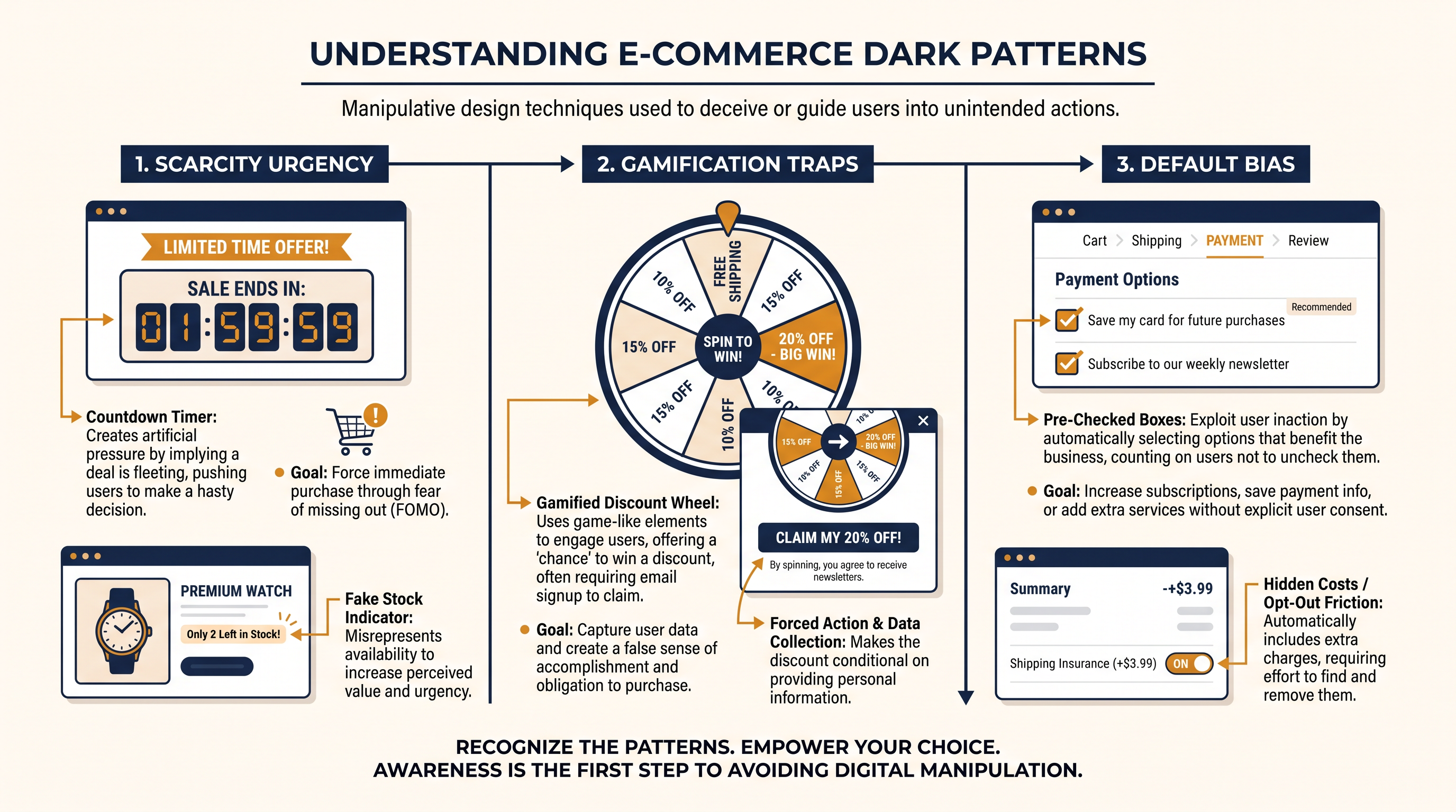 Regulators have increasingly targeted 'dark patterns'—design choices that pressure users into making purchases.