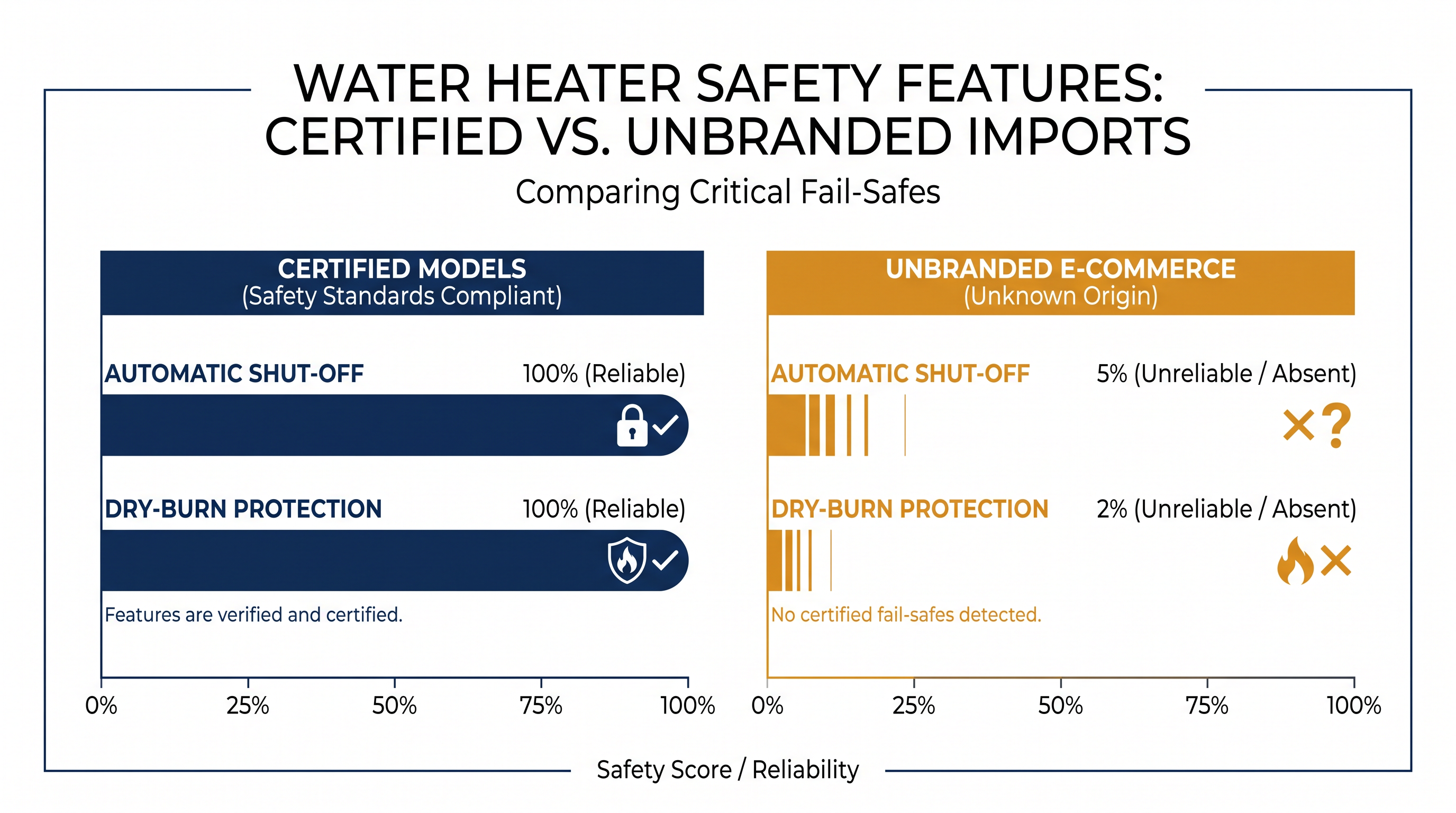 Certified appliances feature automatic shut-offs that prevent the heating elements from igniting when removed from water.