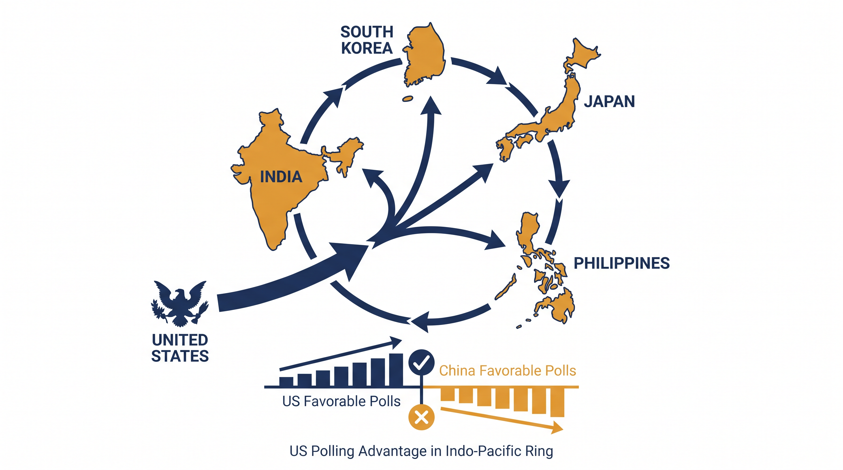The Indo-Pacific remains a resilient stronghold for US favorability due to regional security concerns.