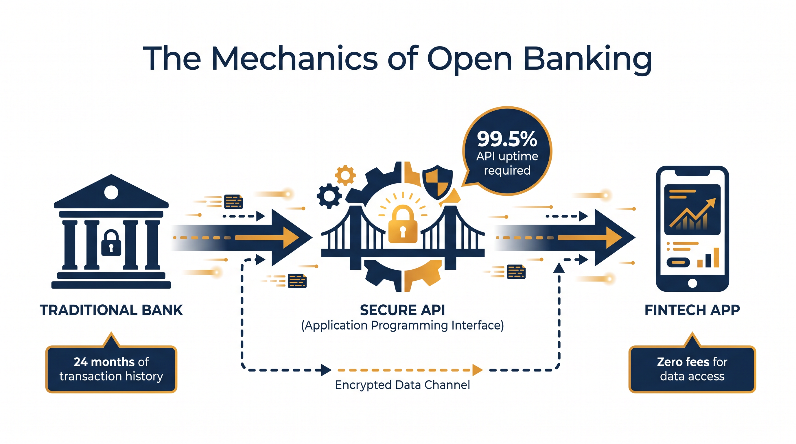 Under Section 1033, banks must provide secure, standardized data access to authorized third parties without charging fees.