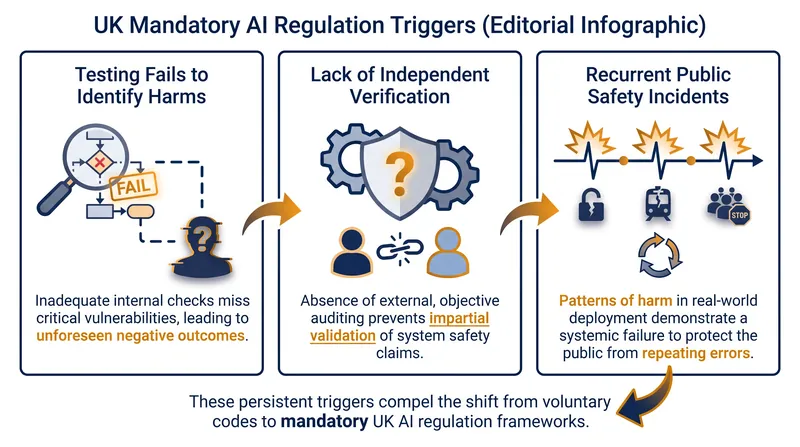 The specific conditions that could prompt the UK government to introduce binding statutory oversight.
