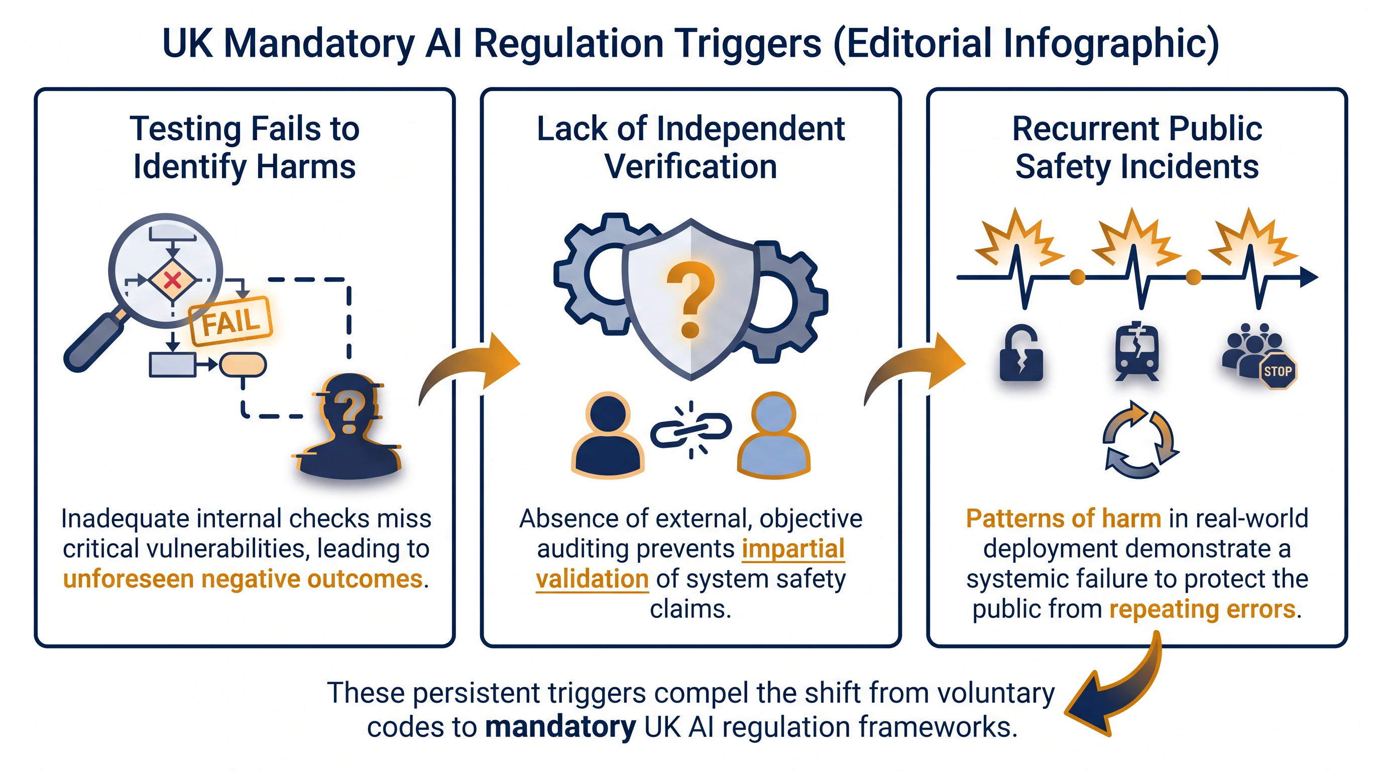 The specific conditions that could prompt the UK government to introduce binding statutory oversight.