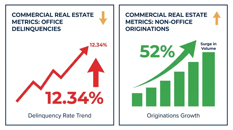 Office delinquencies have reached record highs while lending for other commercial properties surges.