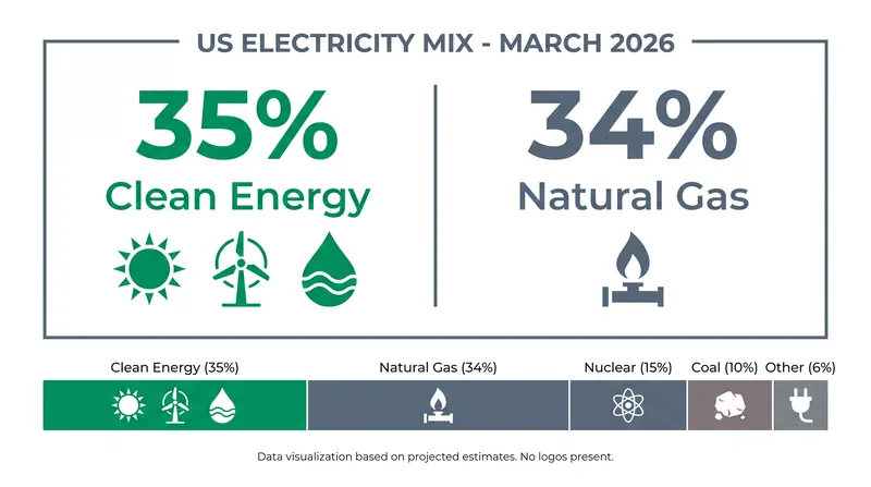 Clean energy accounted for 35 percent of the total U.S. electricity supply in March, edging out natural gas.