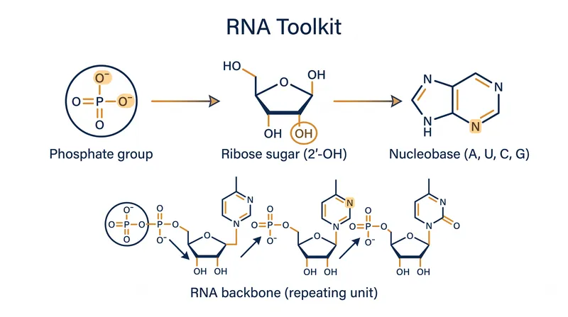 The discovery of ribose completes the three-part chemical toolkit required to build RNA.