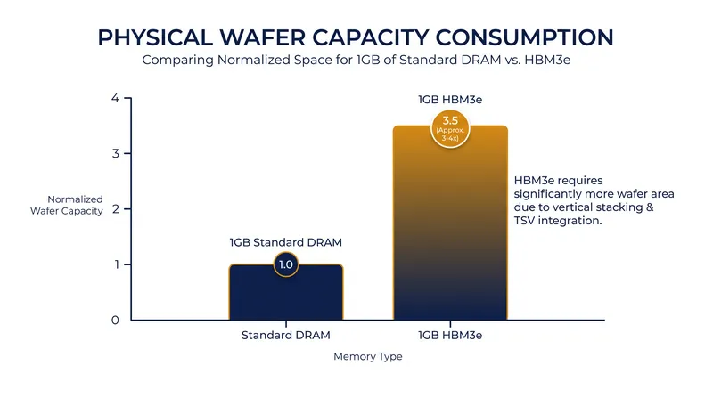 High Bandwidth Memory (HBM) requires significantly more manufacturing capacity than standard DRAM.