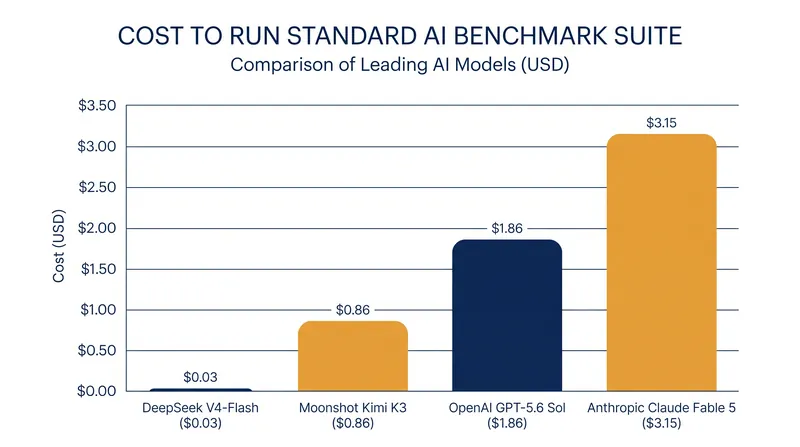 Cost comparison for running a standard battery of AI benchmark tests.