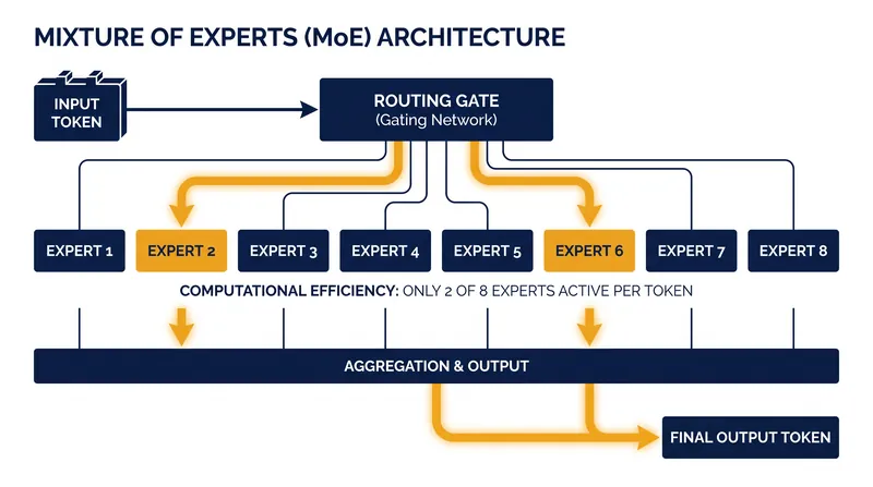 Mixture of Experts (MoE) architecture activates only a fraction of a model's parameters per query, drastically reducing compute costs.