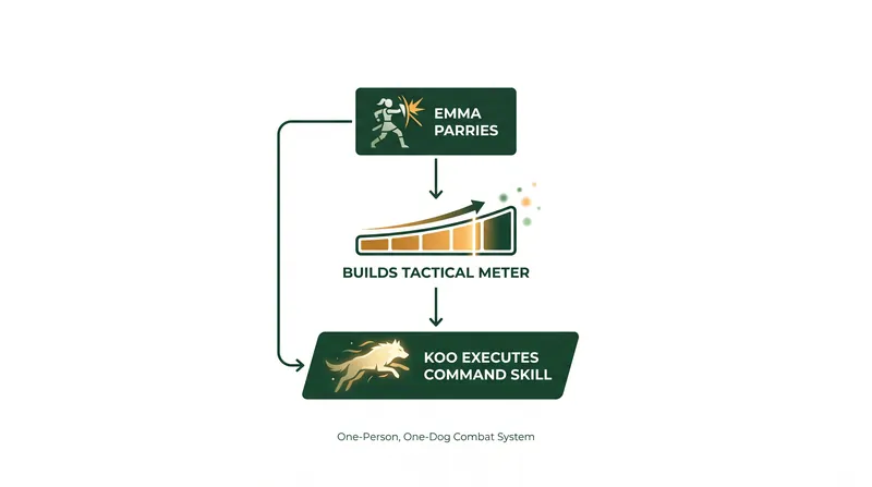 The game's combat loop relies heavily on defensive timing to trigger companion attacks.