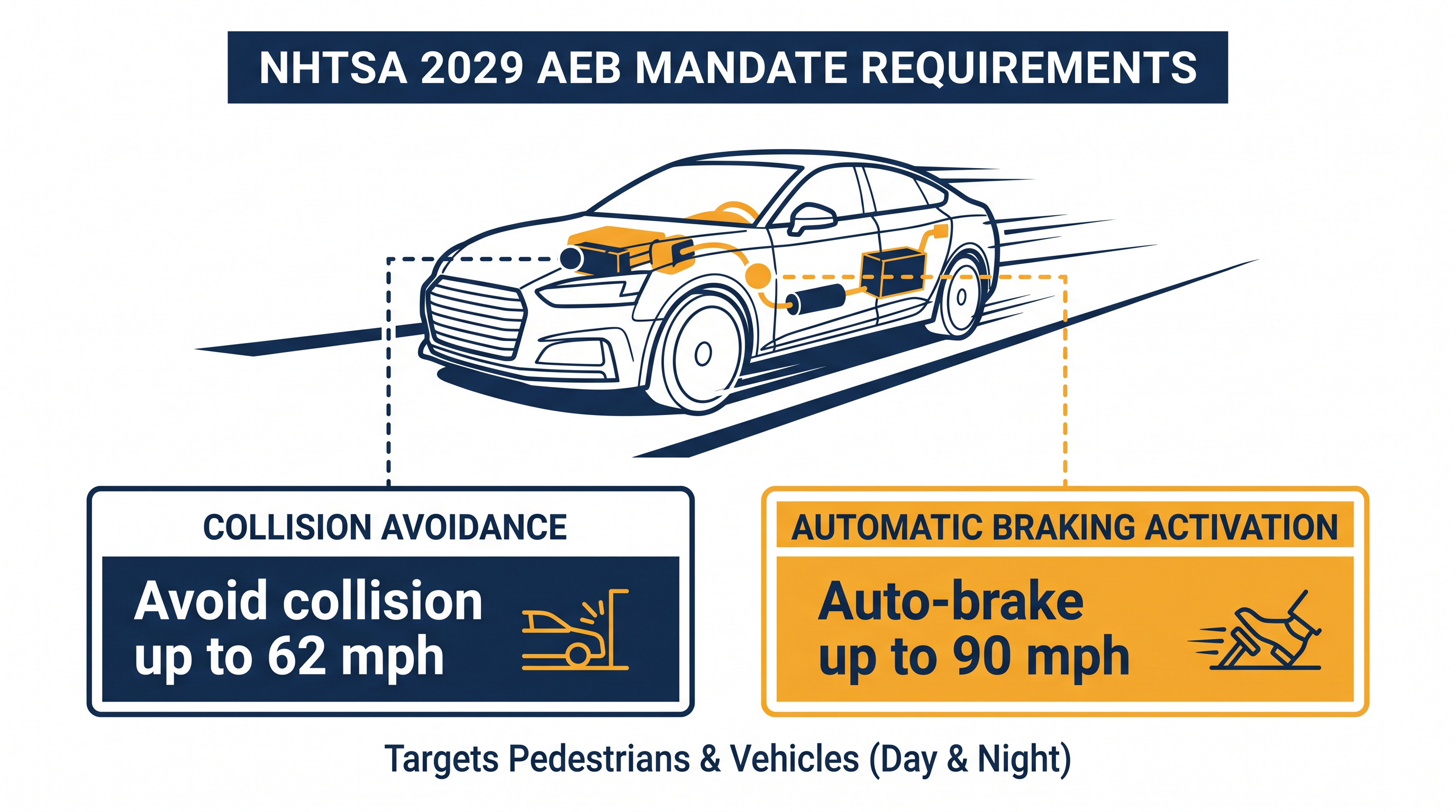 The FMVSS 127 rule sets strict high-speed performance requirements for future AEB systems.