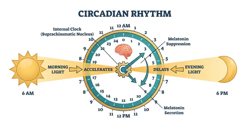 Because the innate human biological clock is slightly longer than 24 hours, it relies on morning light to reset and accelerate the cycle.
